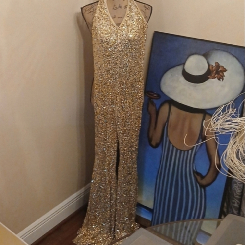 Gold Sequin Halter Gown